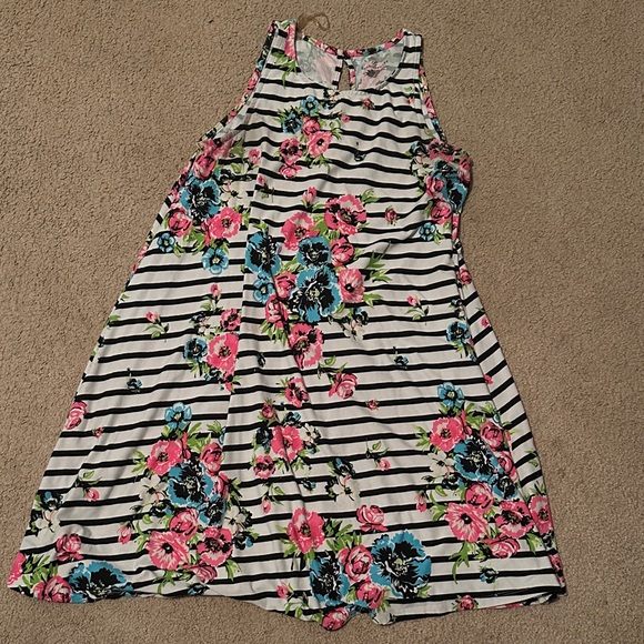 Bobbie Brooks Black and White Striped Floral Mini Dress - Picture 1 of 3
